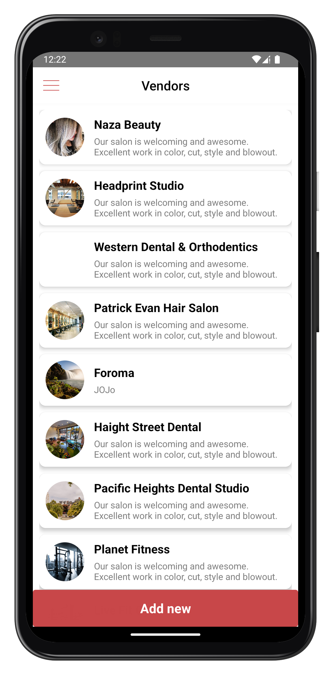 Screenshot of the app