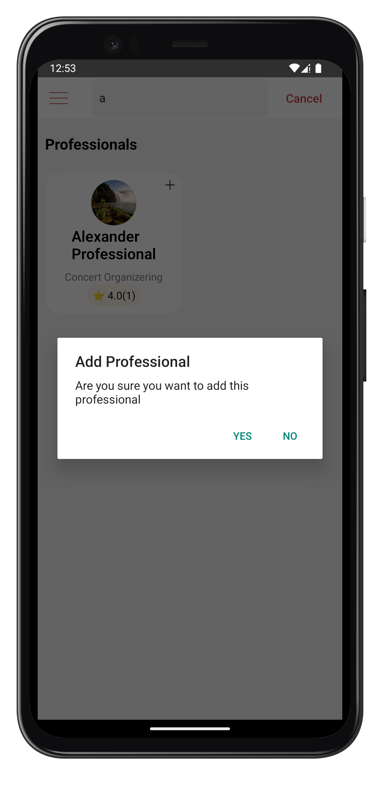 Screenshot of the app